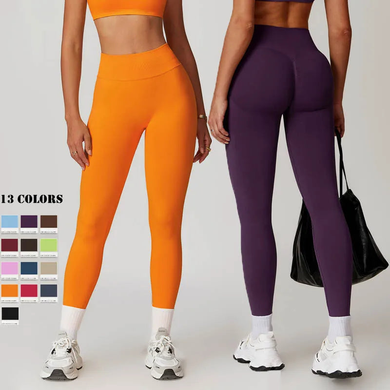 SHINBENE High Waist Booty Gym Leggings for Women Seamless Butt Lifting Contour Yoga Pants with Solid Pattern