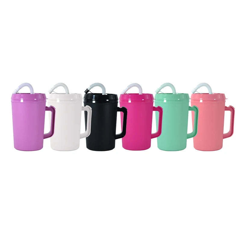 Custom Summer Reusable Beach Party Plastic Mug 22oz 34oz Coffee Travel Mega Mug Tumbler Double Wall Insulated Cold Trucker Cup