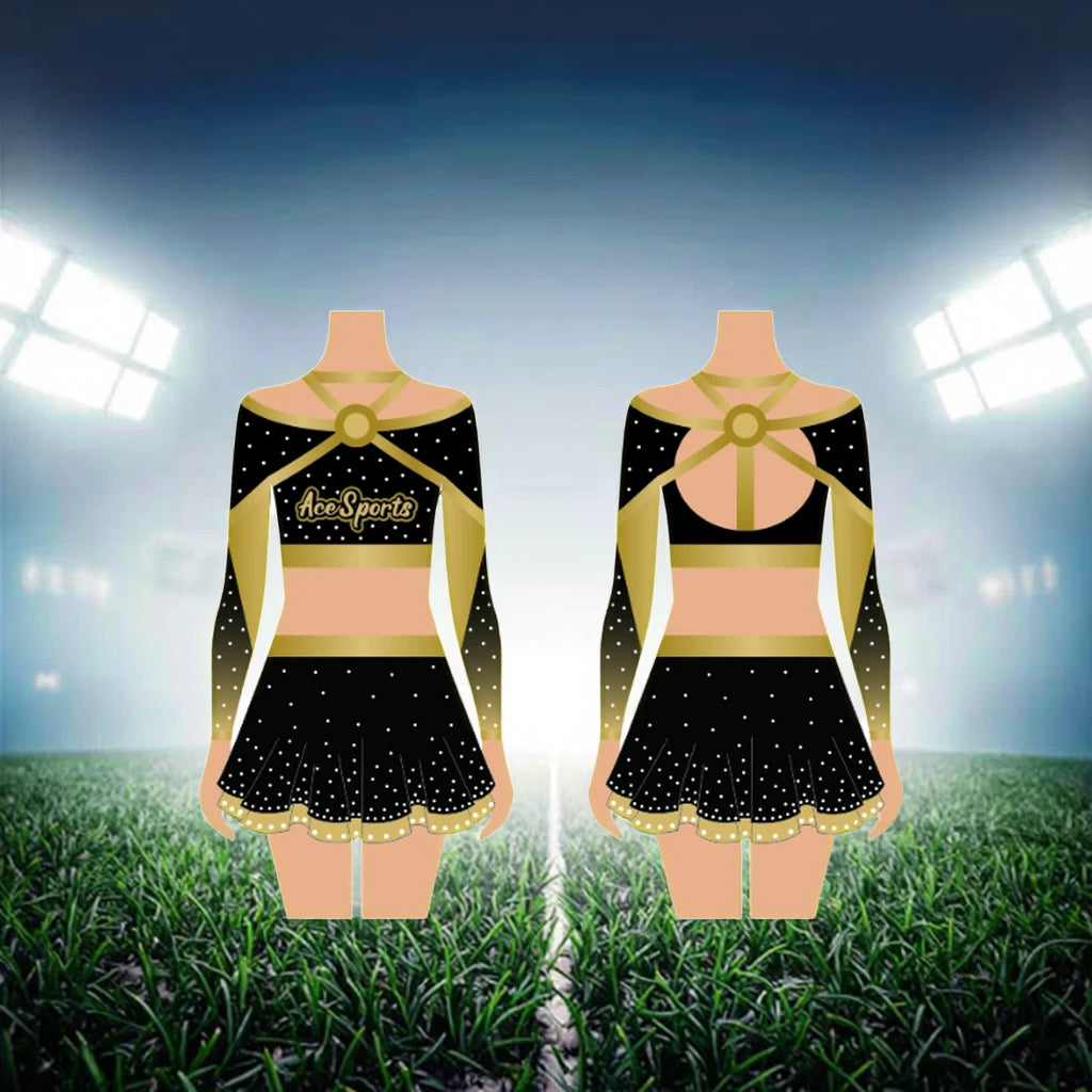 Ace Sports Custom Competition Cheer Uniforms for Youth Girls American Style Long Sleeve Black Red Printed Logo Customizable