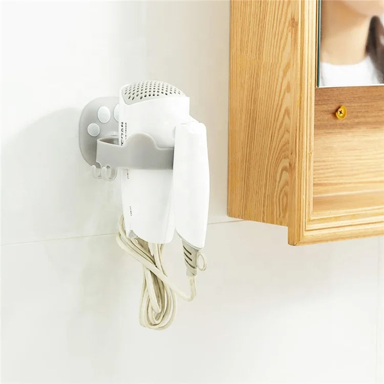 Wall Mounted Hair Dryer Holder Rack Hair Drier Storage Organizer Hair Blower Holder with Plug Hook