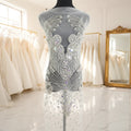 W005 New Bridal Dress Sew-On Beaded Applique Patch with High Quality Crystals and 8 Facets for Wedding Gown