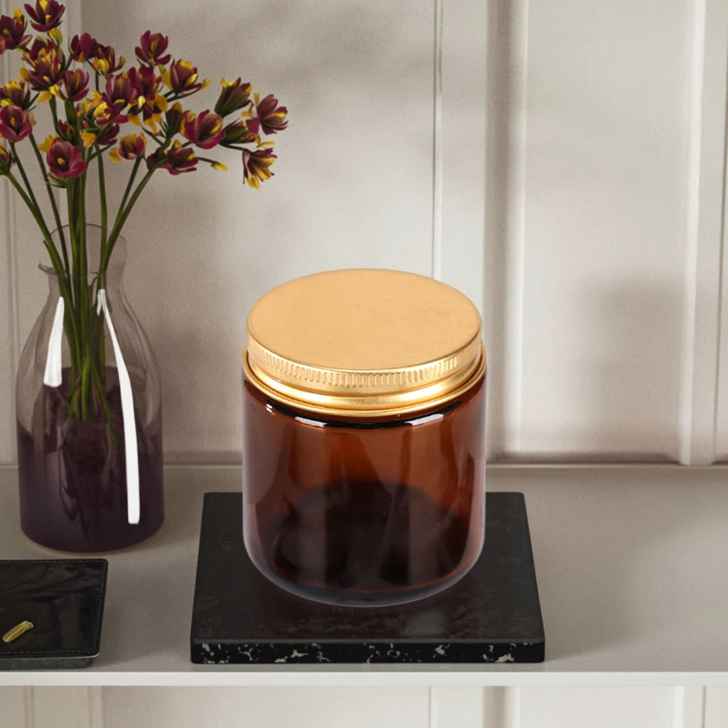 Round 8oz Amber Candle Jars with Black Gold Lids Empty 250ml Glass Candle Making Jars Storage Jars
