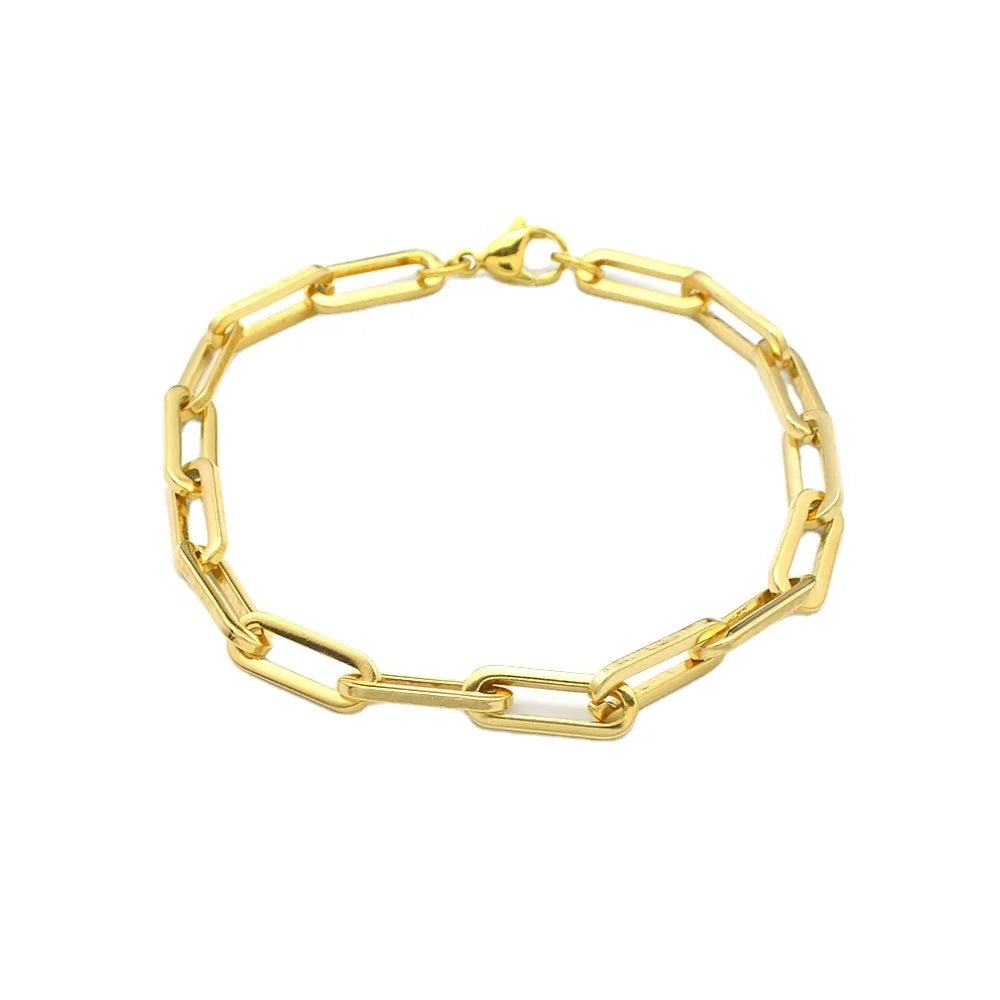 18K 24K Gold Plated Personalized Fine Jewelry Stainless Steel Paperclip Chain Bracelet Women Gold Chains Bracelets