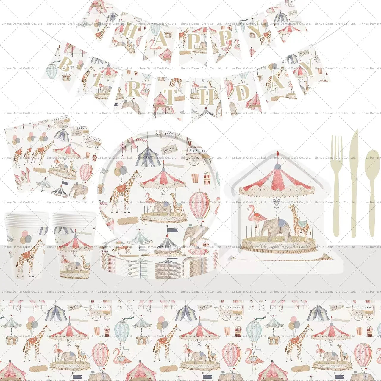 Party Decoration Paper Plate New Design Animal Pattern Themed Tableware Paper Plate Set