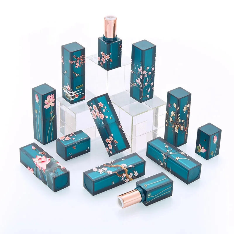 LZ Pack Stock 100pcs 12.1mm Pretty Lipstick Containers Frosted Green 3D Printing Unique Luxury Empty Lipstick Tube
