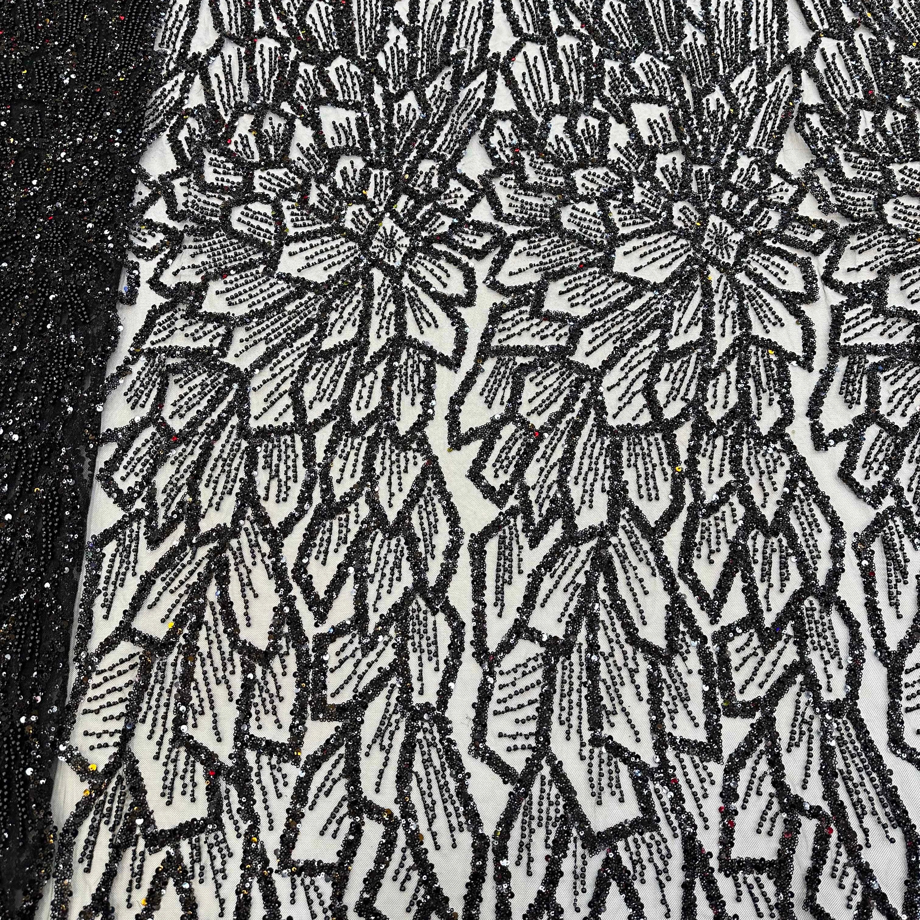 Lilac Purple Beaded Lace Fabric for Wedding