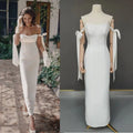 10812#Gorgeous Off Shoulder Sweetheart Open Back Soft Satin Button Sheath Wedding Dress Bridal Gown Sweep Train