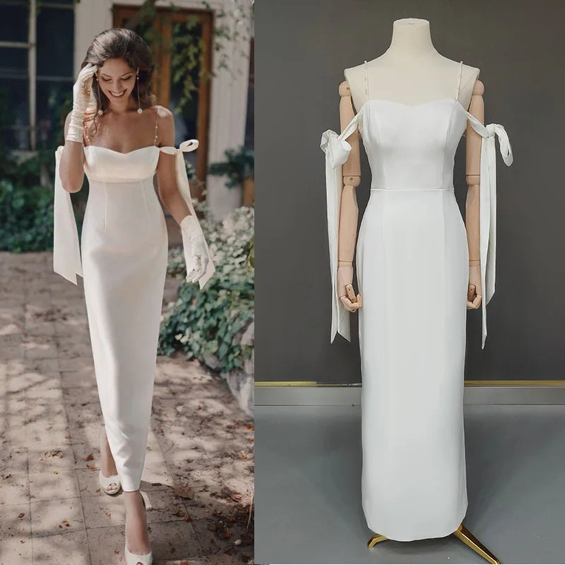 10812#Gorgeous Off Shoulder Sweetheart Open Back Soft Satin Button Sheath Wedding Dress Bridal Gown Sweep Train