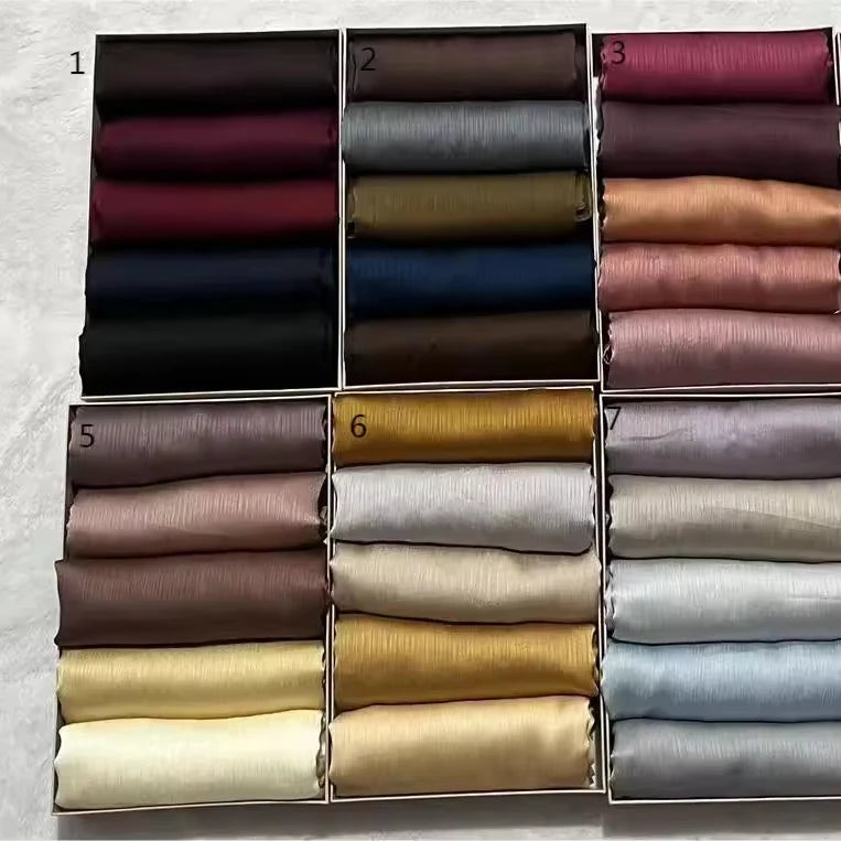 Premium Crinkle Satin Silk Hijabs Solid Plain Printed Scarf Muslim Shawls Headband Islamic Turban Scarf Summer Gift Custom Logo