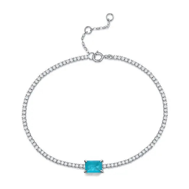 100% 925 Sterling Silver 6x8mm Rectangle Paraiba Tourmaline Bracelet for Women
