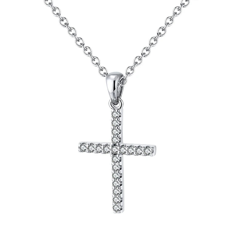 RINNTIN SN219 Wholesale Classic Jewelry 925 Sterling Silver Necklace Rhodium Plated Cross Necklace for Women Men