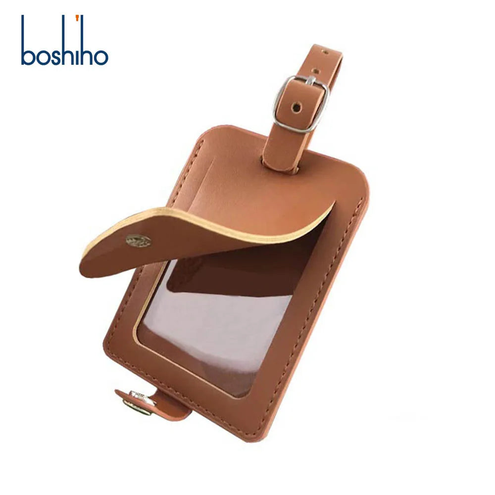Custom Logo Genuine Leather Luggage Tags with Button Letter Pattern Travel Promotion Gift Tags for Luggage