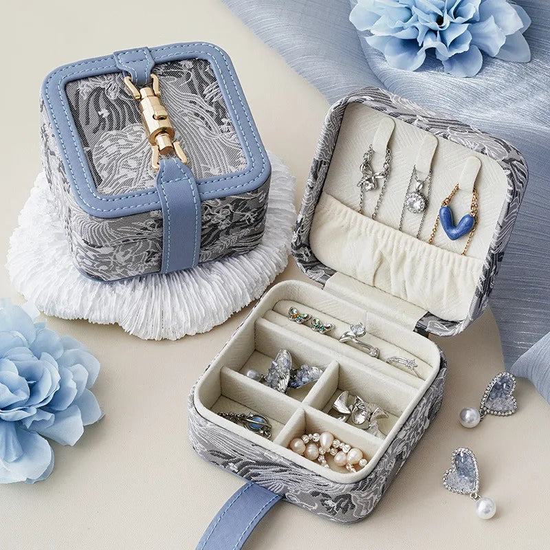 New Retro Leather Embroidery Jewelry Box Organizer Travel Advanced Multifunctional Lipstick Jewelry Storage Box