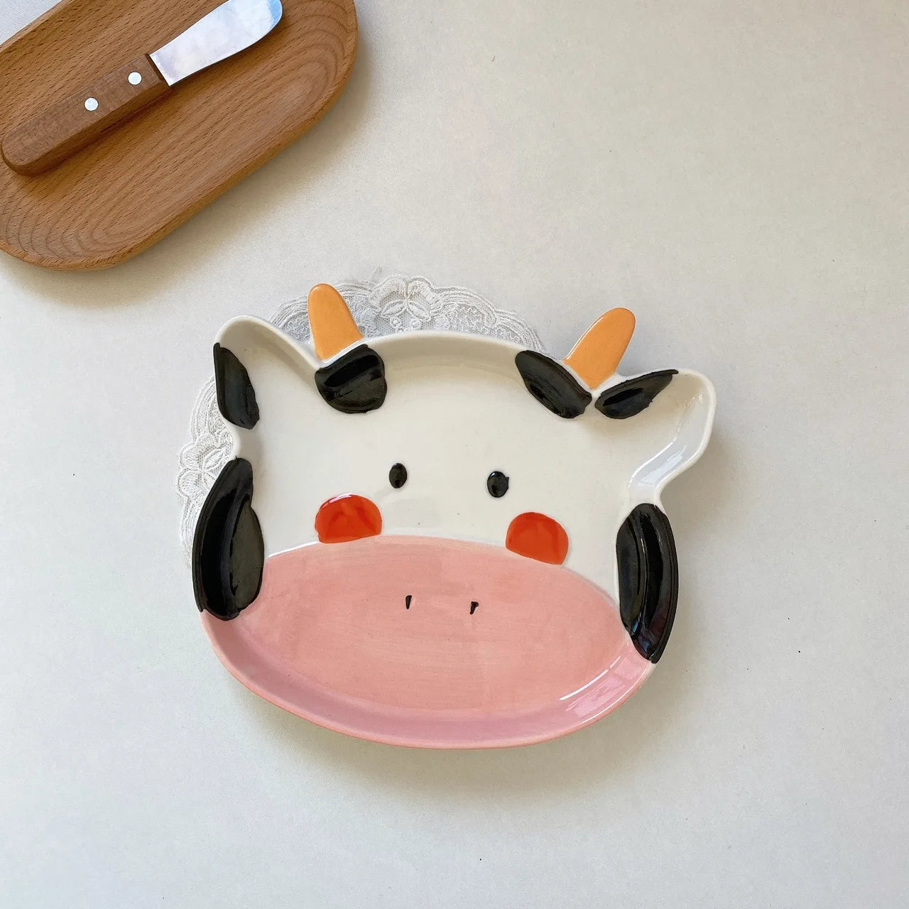 Zoo Dinner Plate Cartoon Cow Shaped Ceramic Plate Children's Tableware