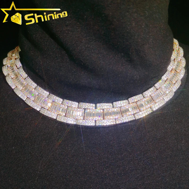 Ice Out Diamond VVS Moissanite  Mens 925 Sterling Silver Cuban Link Chain Bracelet & Necklace