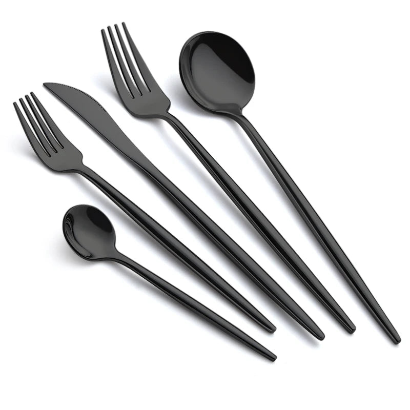 Strength Factory Customized Logo Sanded Black Spoons and Forks Flatware Sets Stainless Steel Cutlery Set