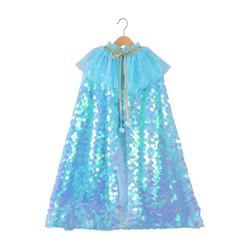 Children Girl Sequin Princess Dress Mermaid Cloak Kids Birthday Party Costume Capes