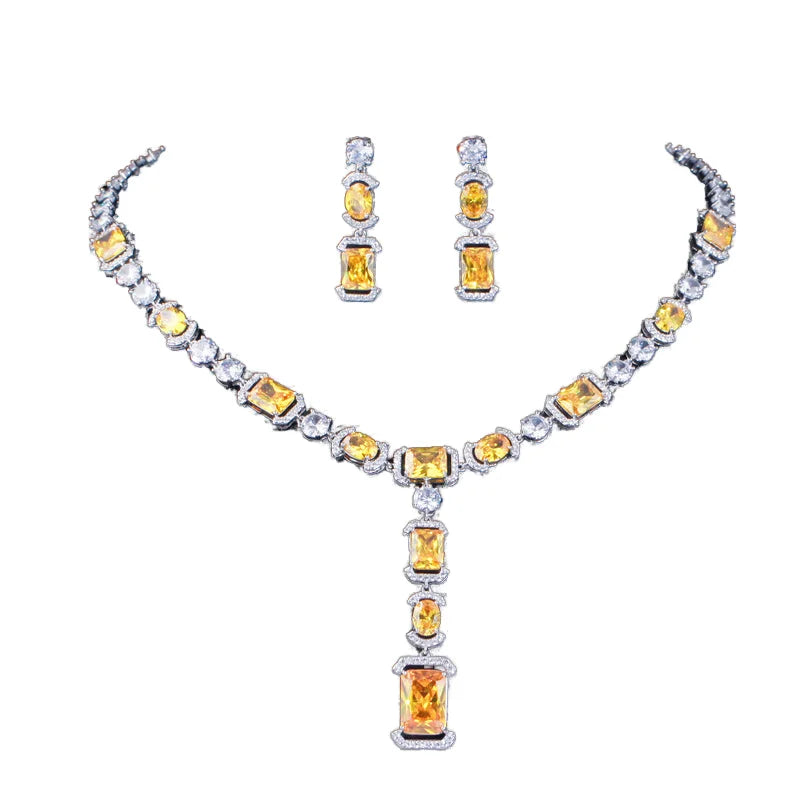 Sparkling Multi-Color Cubic Zirconia Long Dangle Drop Necklace for Party Wedding Bridal Jewelry Sets-Dress Accessories for Gifts