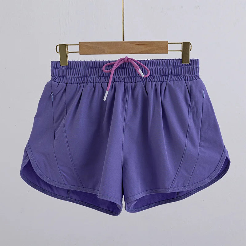2 in 1 Girls' Running Shorts Elastic Waist Children's Pocket Sports Shorts
