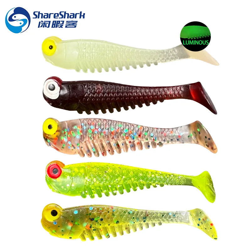 Colorful Simulation T-tail Bait Soft Fish Paddle Tail Bait Glow in the Dark Plastic Small T-tail Fish Lure