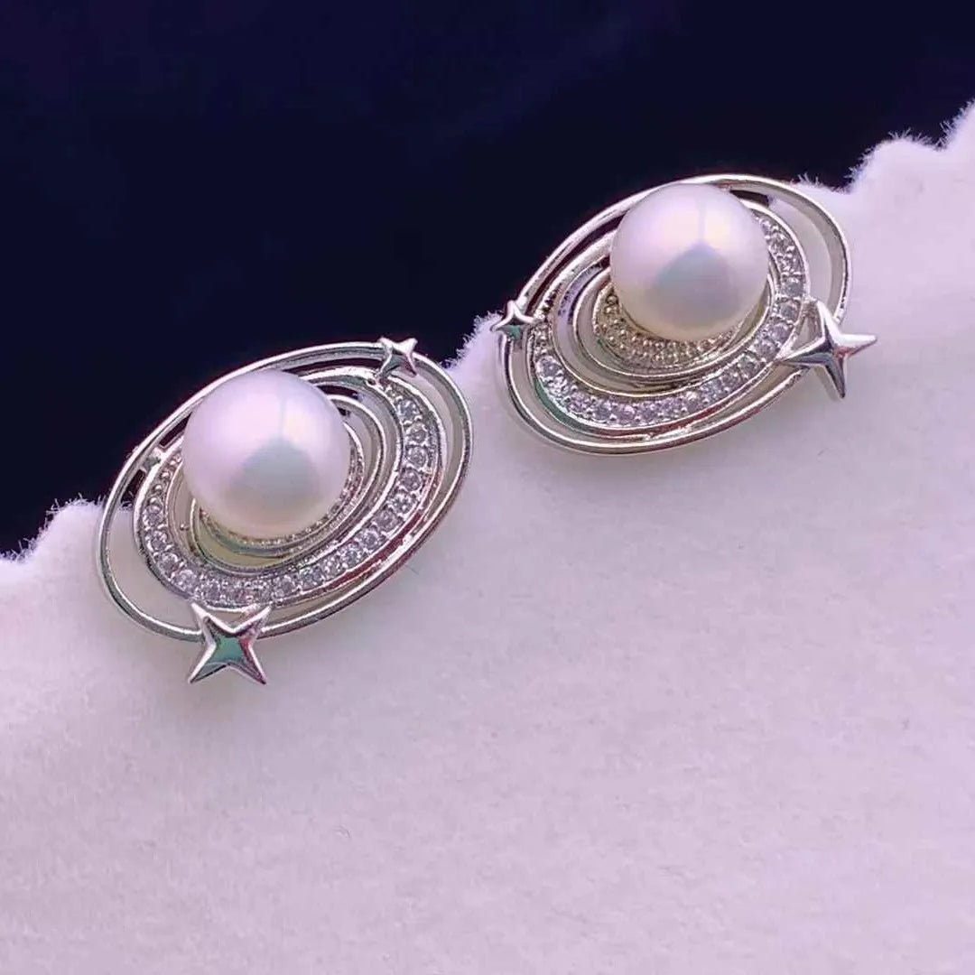 Hypoallergenic 6mm Natural White Freshwater Bread Pearl Earrings Planet Earrings Jewelry for Girls Ear Needles Design