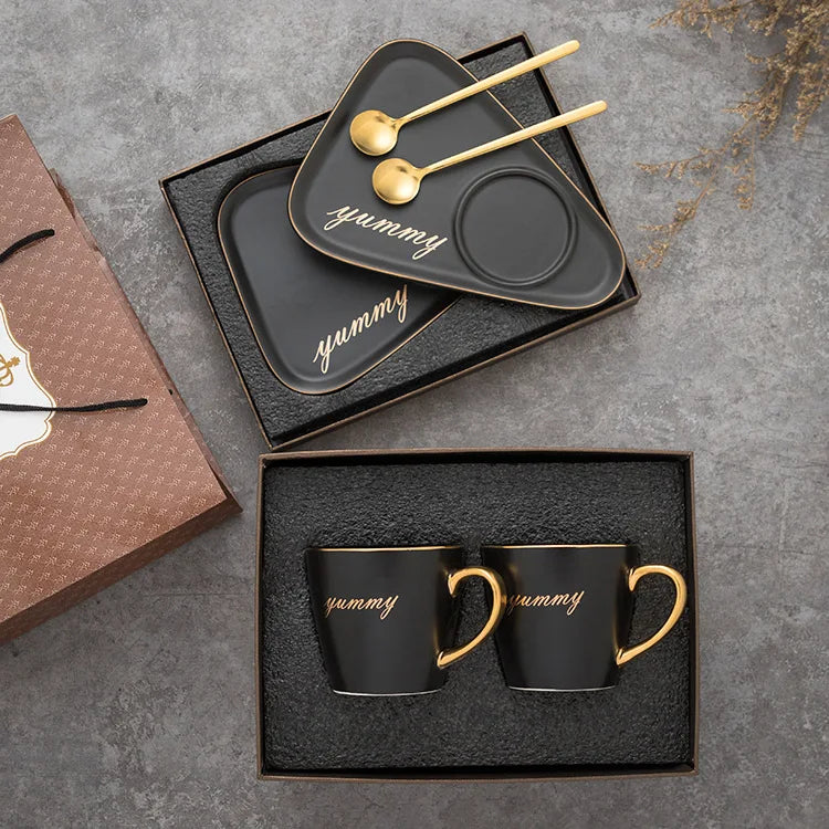 Ceramic Cup Light Luxury Set with Spoon Plate Afternoon Tea Gifts Coffee Set