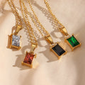 Dreamshow Non Tarnish Colorful Square Zircon Pendant Necklace for Women 18K Gold Plated Necklace
