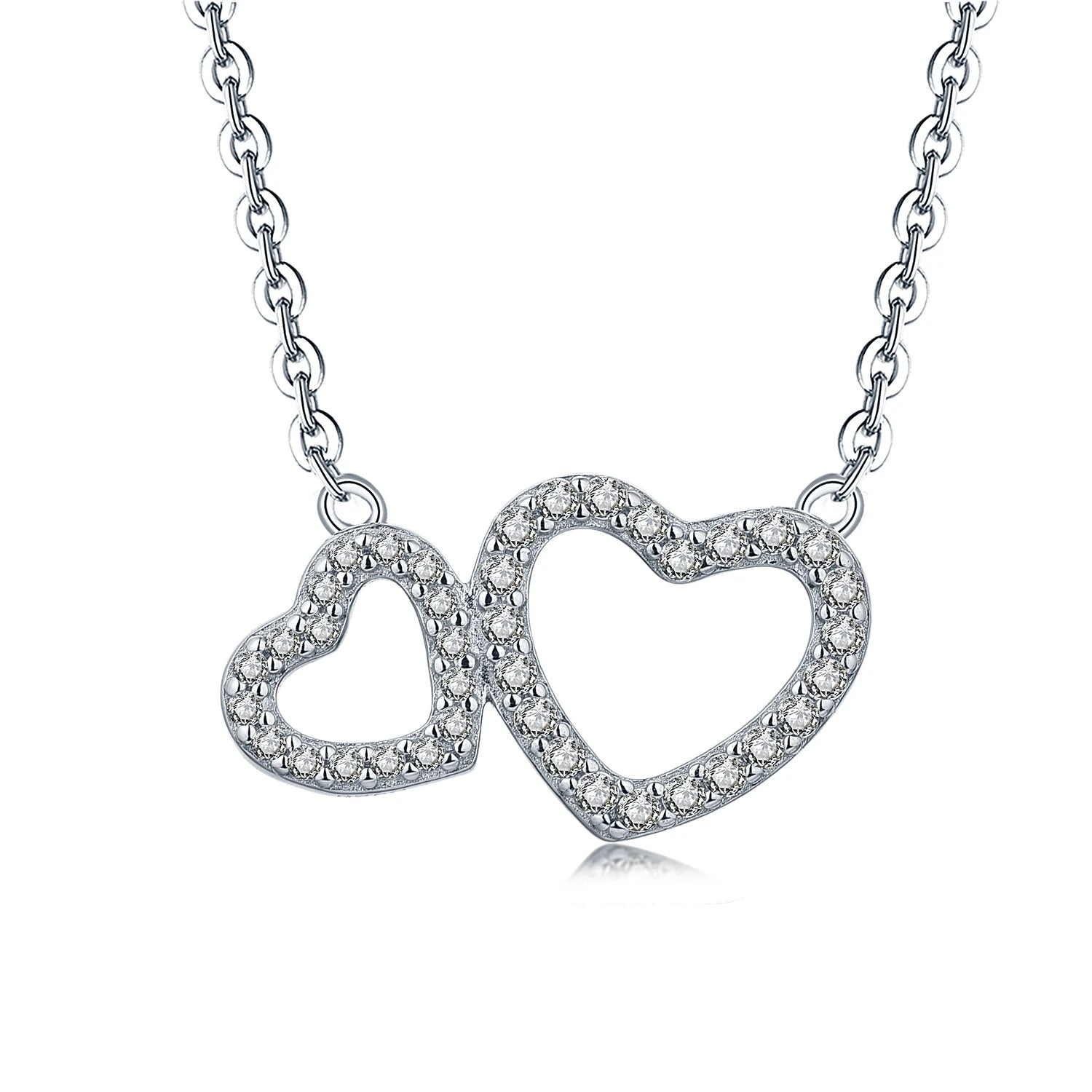 Yh Jewellery Sterling Silver 925 Women Jewelry Custom Gold Plated Zircon Double Heart Necklace