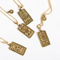 Stainless Steel Tarot Card Pendant Necklace 18K Gold Plated Astrology Horoscope Jewelry