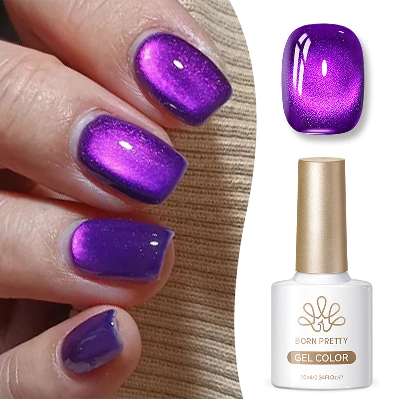 BORN PRETTY 10ml New Purple Glass Beads Cat Eye Magnetic Nail Gel Polish Long Lasting HEMA Free Magnet Gel Polish Custom Logo