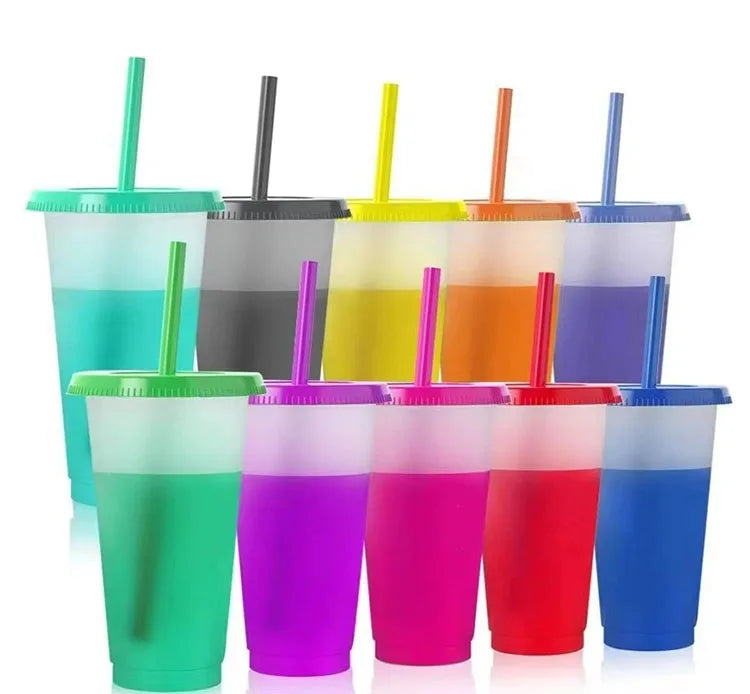 24oz BPA-Free Reusable Clear Plastic Coffee Mug with Straw Custom Logo Colour Changing Confetti Cups for Promotional Party Use