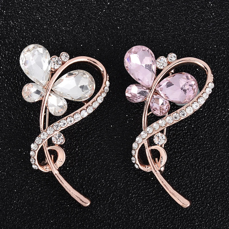 Trendy Gold Plated Zinc Alloy Butterfly Brooch Pin Bling Rhinestone Crystal Flower Fashion Jewelry Brooches