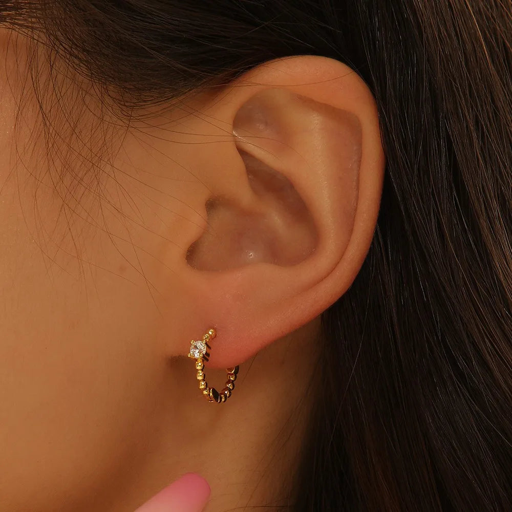 INS-style Trendy Women's Copper Inlaid Zircon Hoop Earrings Simple Cross-Shaped Design Fashionable Personality Accessory Gift
