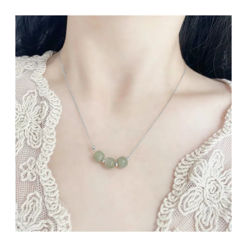 Simple Tempered Butterfly Pattern Natural Stone Hetian Jade Necklace Niche S925 Sterling Silver Clavicle Chain for Gift
