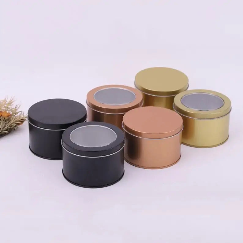 90*60mm Custom Logo Round Metal Tin Cans Candle Candy Tea Gift Packaging Tins Box Jar With Window Lids