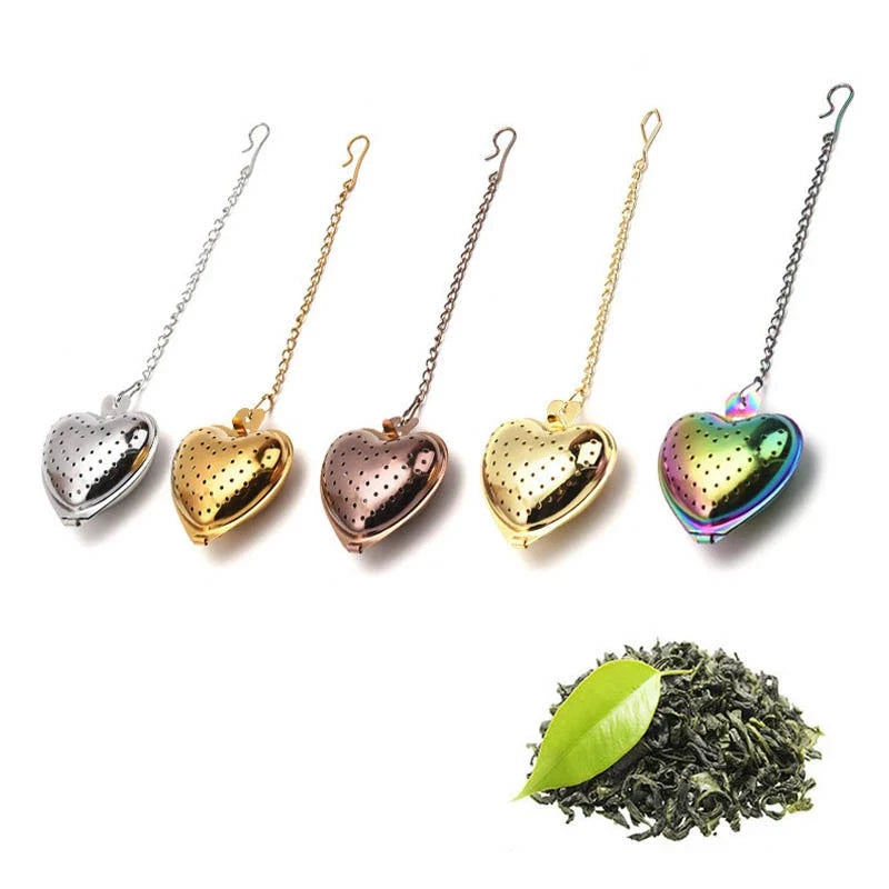 Reusable Stainless Steel Heart Shaped Loose Leaf Tea Infuser Ball with Chain Home Kitchen Tea Strainer Filters