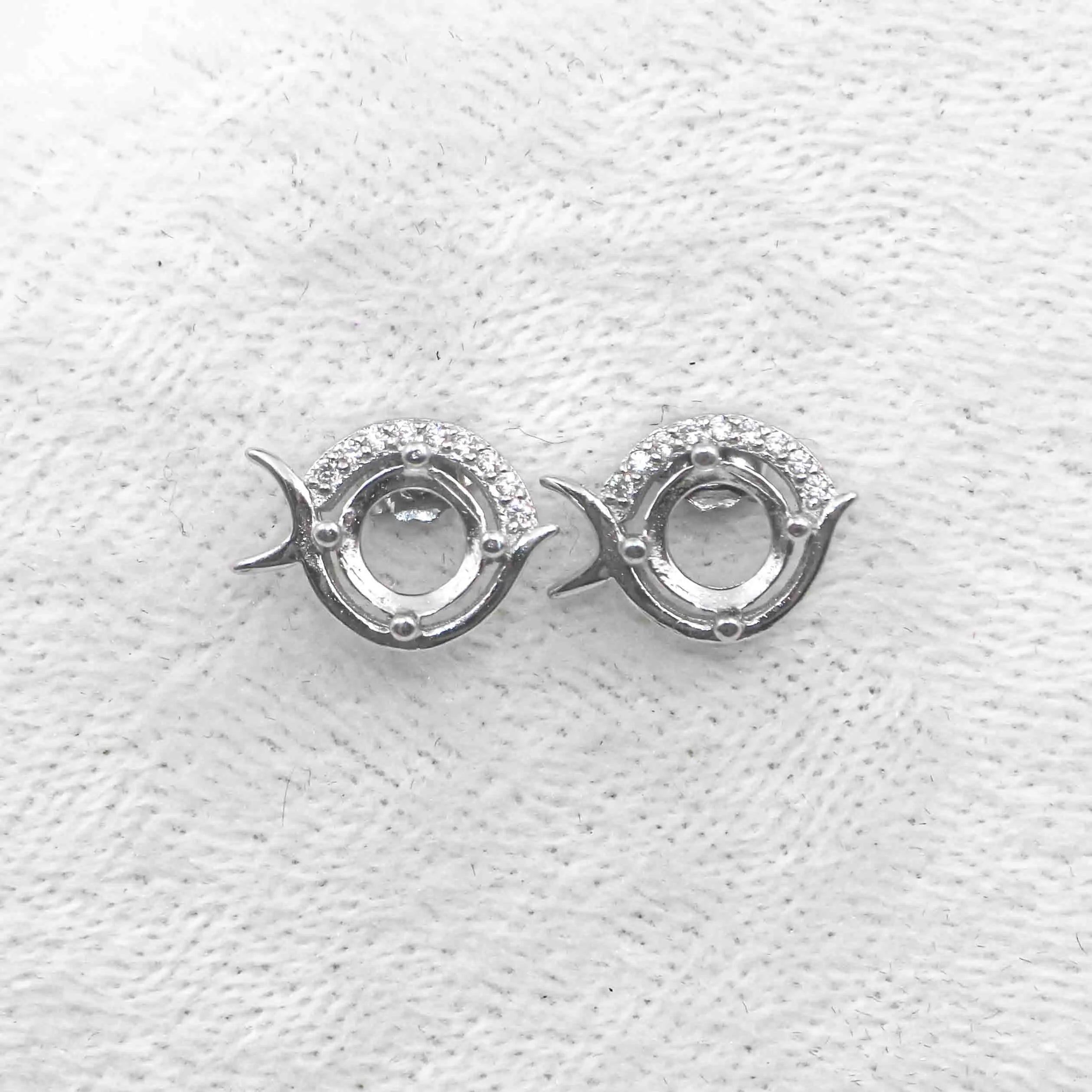 Sterling Silver 6*6mm Semi Mount Stud Earrings Empty Support Blank Claws Setting S925 Base Without Center Stone for DIY Inlay