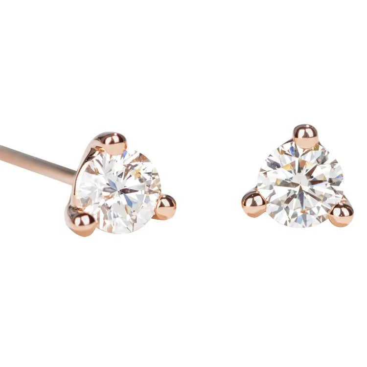 Women's 18K White Gold Lab-Grown Diamond Stud Earrings 0.6ctw 3 Prongs Piercing Jewelry Real Diamond Ear Studs 3-Prong Set