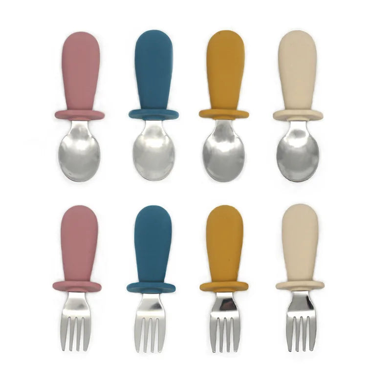 Hot Selling TikTok Kids Stainless Steel Silicone Baby Food Cutlery Set for Feeding