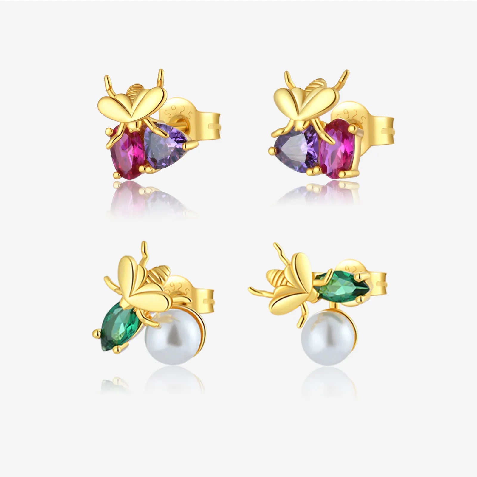 FUAMAY Hawaiian Pearl Earrings with Colorful Blue Sapphire Minture Bee Earrings Big Freshwater Pearl Earrings 18k Gold Plated