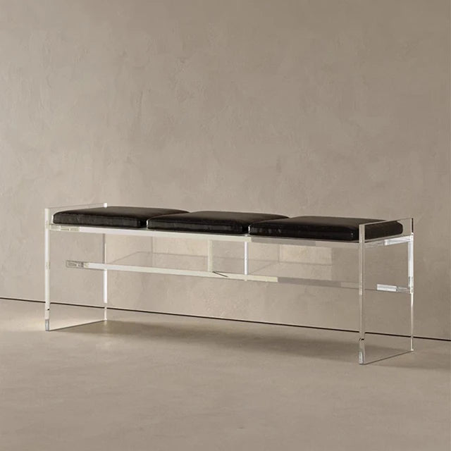 Modern Minimalist Leather Ottoman Chair Stool Acrylic Transparent Dining Bench for Bedroom Bed End Bench