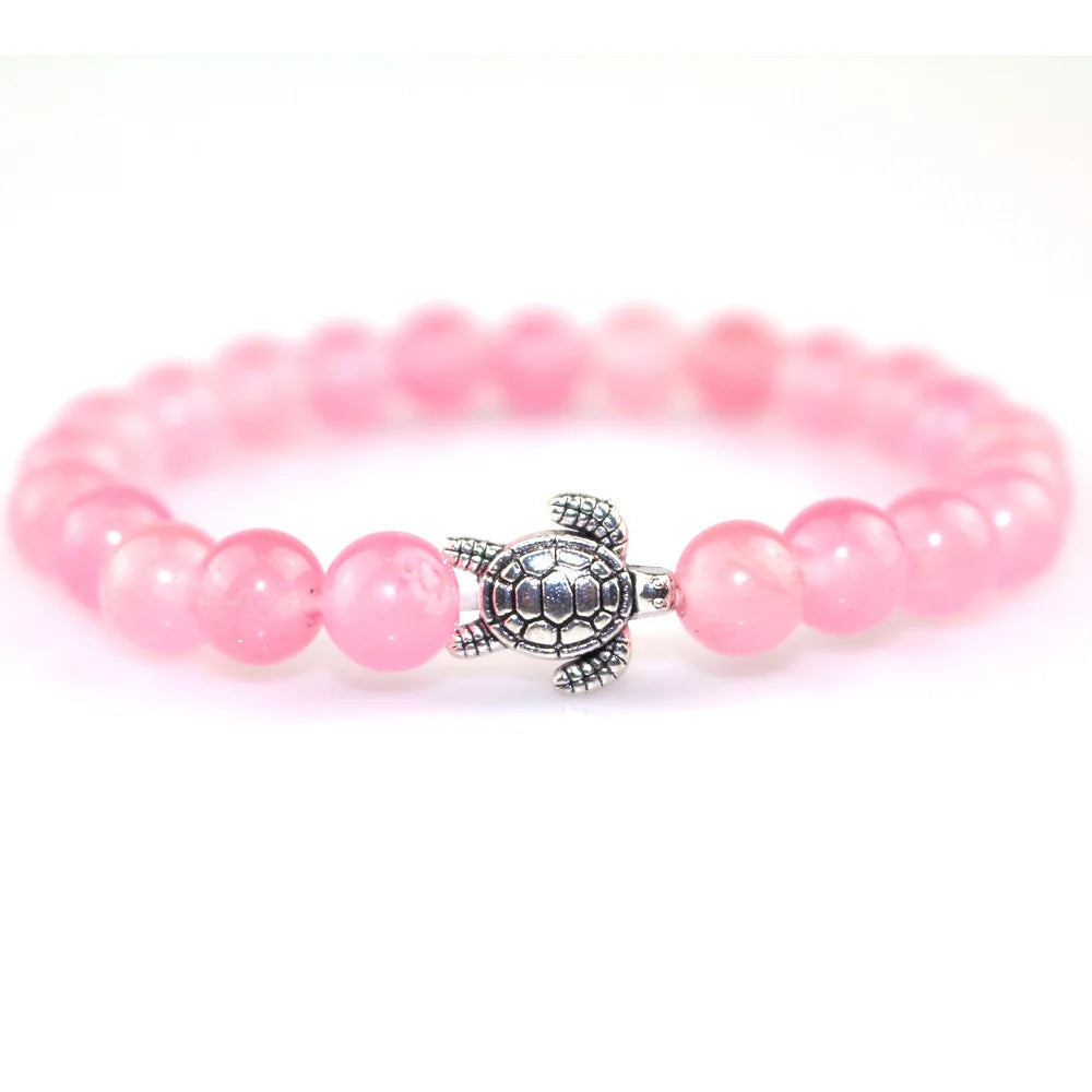 SC Wholesale Colorful Beaded Bracelets Vintage Rose Quartz Nature Stone Bracelets Cute Handmade Sea Turtle Bracelets for Couple