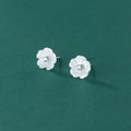 Solid 925 Sterling Silver Korean Small Fresh Shell Flower Women's Sweet Stud Earrings Wedding Party Jewelry