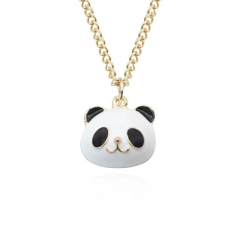 Cute Lovely Animal Gold Panda Bear Pendant Short Choker Necklace for Kids