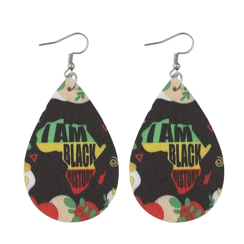 African Jewelry Women I Am Black Engraving Leather Earrings Wholesale