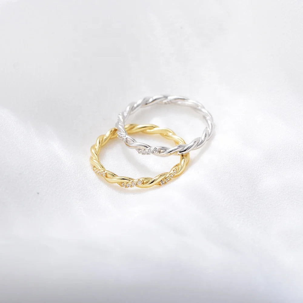 New Design 14k Gold Plated S925 Sterling Silver Cubic Zirconia Jewelry Twisted Eternity Brand Ring for Women Wedding Anniversary