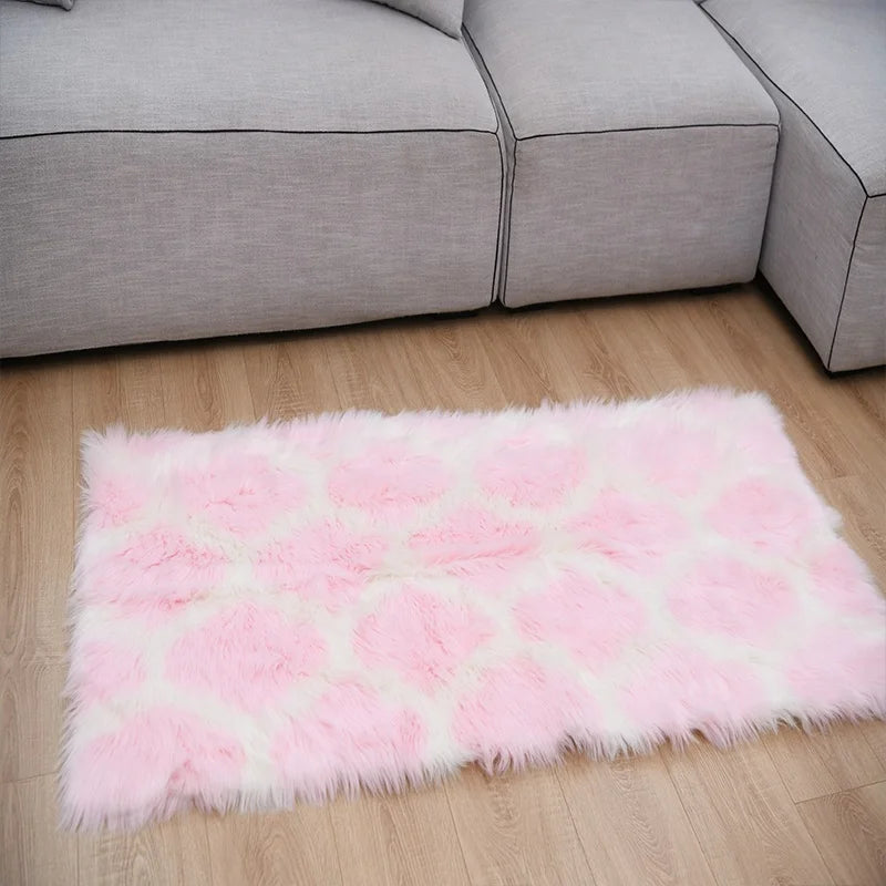 Modern Moroccan Geometric Faux Fur Rug Non-Slip Big Living Room Carpet Machine Made Plush Pile Height for Exercise Prayer Decor