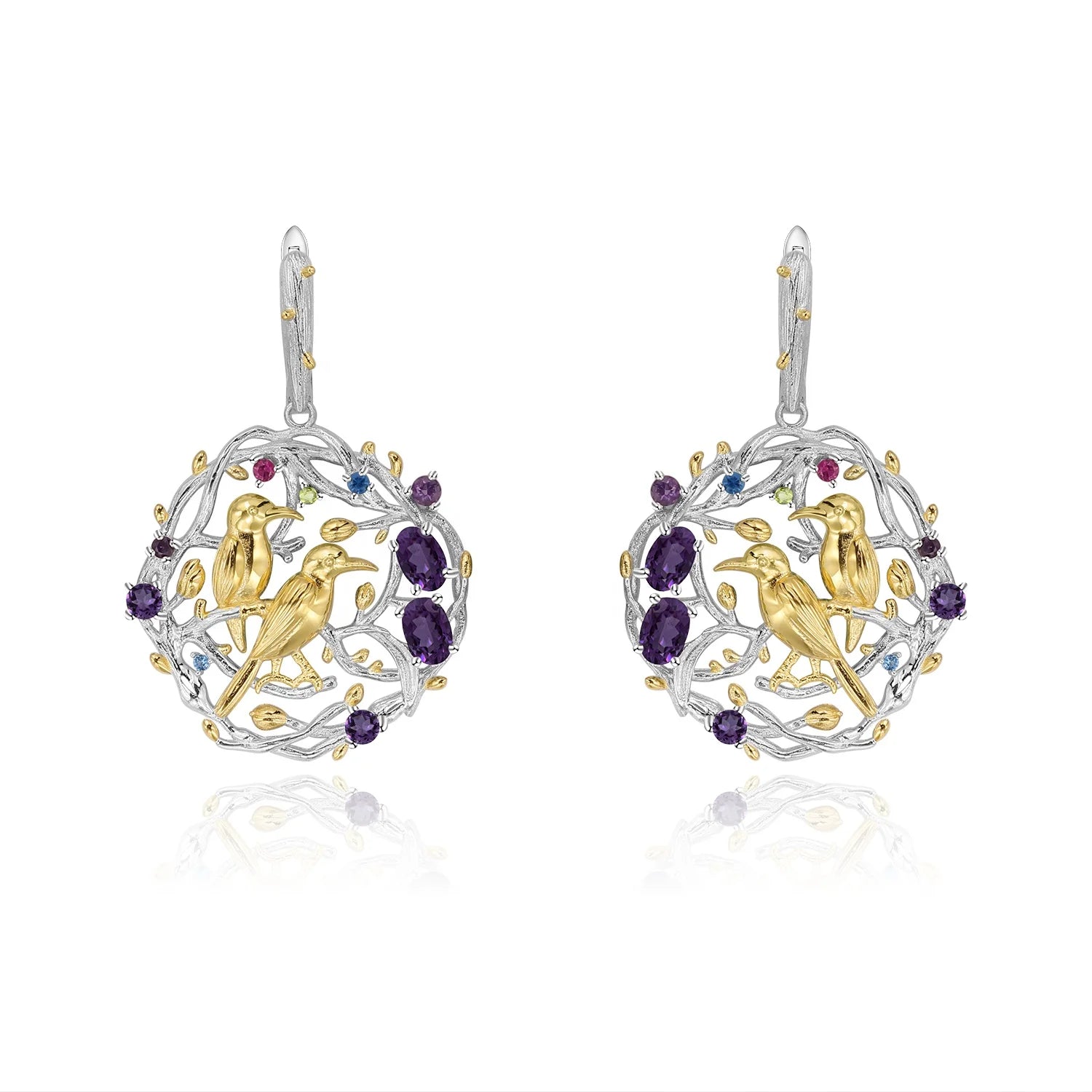 Abiding Handmade Earring Custom Busy Garden Natural Amethyst Gemstones Women Drop Earrings 925 Sterling Silver Art Jewelry