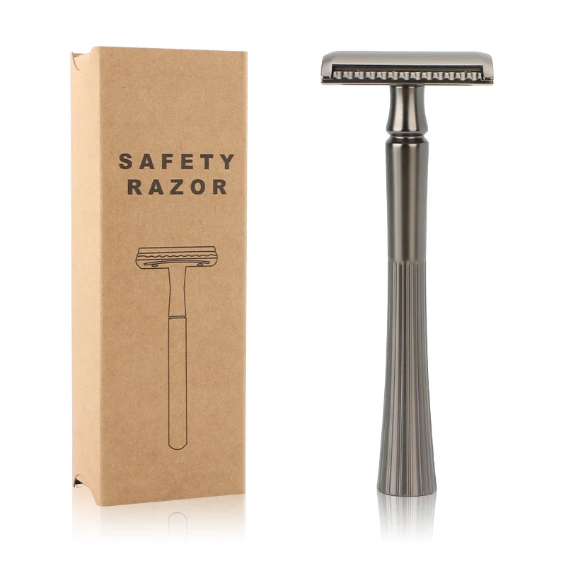 Double Edge Metal Safety Razor Long Handle Shaving Razor for Men & Women