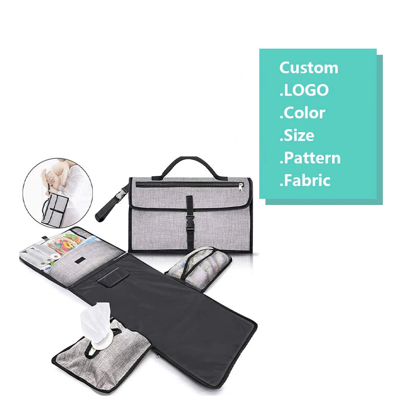 Custom Polyester Diaper Bag Sac a Langer Pour Bebe Foldable Changing Mat Storage Handbag for Outdoor Babi Bed Bag Mummy Tote Bag